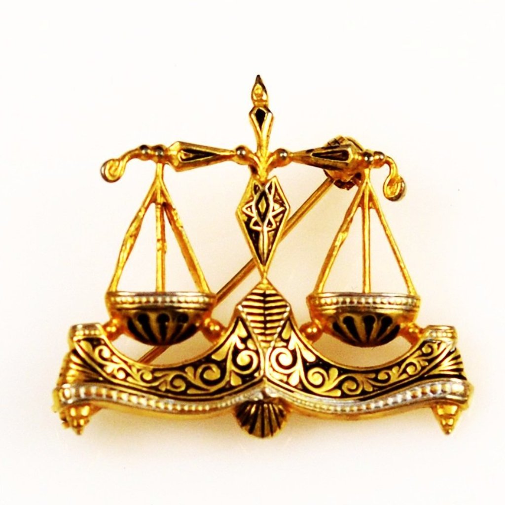 Damascene Scales of Justice Brooch Vintage