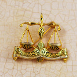 Damascene Scales of Justice Brooch Vintage