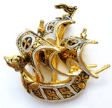 Spanish Damascene Sailing Ship Brooch Vintage