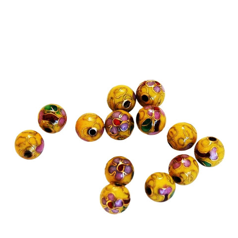 Cloisonne Dark Yellow Round Beads Vintage Chinese 6 & 8mm