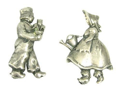 Pair of Sterling Silver Dutch Children Brooches Vintage