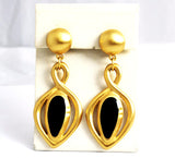 Gold and Black Enamel Chandelier Clip On Earrings