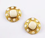 Cream and Gold Large Clip On Earrings Vintage