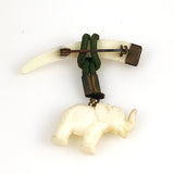 Plastic Ivory Elephant Brooch Vintage