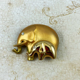 Mother & Baby Elephant Gold Brooch