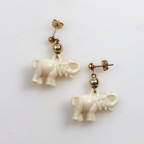 Elephant Earrings Vintage Plastic