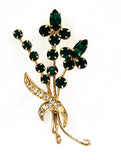 Emerald Rhinestone Floral Brooch Vintage