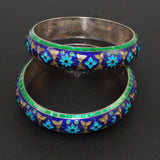 Pair of Blue & Green Enamel Floral Bracelets