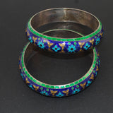 Pair of Blue & Green Enamel Floral Bracelets