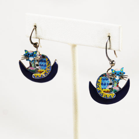 Enamel Cat Earrings on Sterling