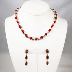 Red Coral & Sterling Necklace Set By EXEX Claudia Agudelo Designer