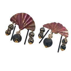 Jo Mars Hand Painted Fan Clip on Earrings Vintage