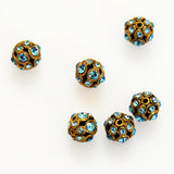 Swarovski Aquamarine & Gold Encrusted Filigree Beads