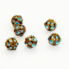 Swarovski Aquamarine & Gold Encrusted Filigree Beads