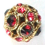 Swarovski Rose & Ruby Gold Encrusted Filigree Beads