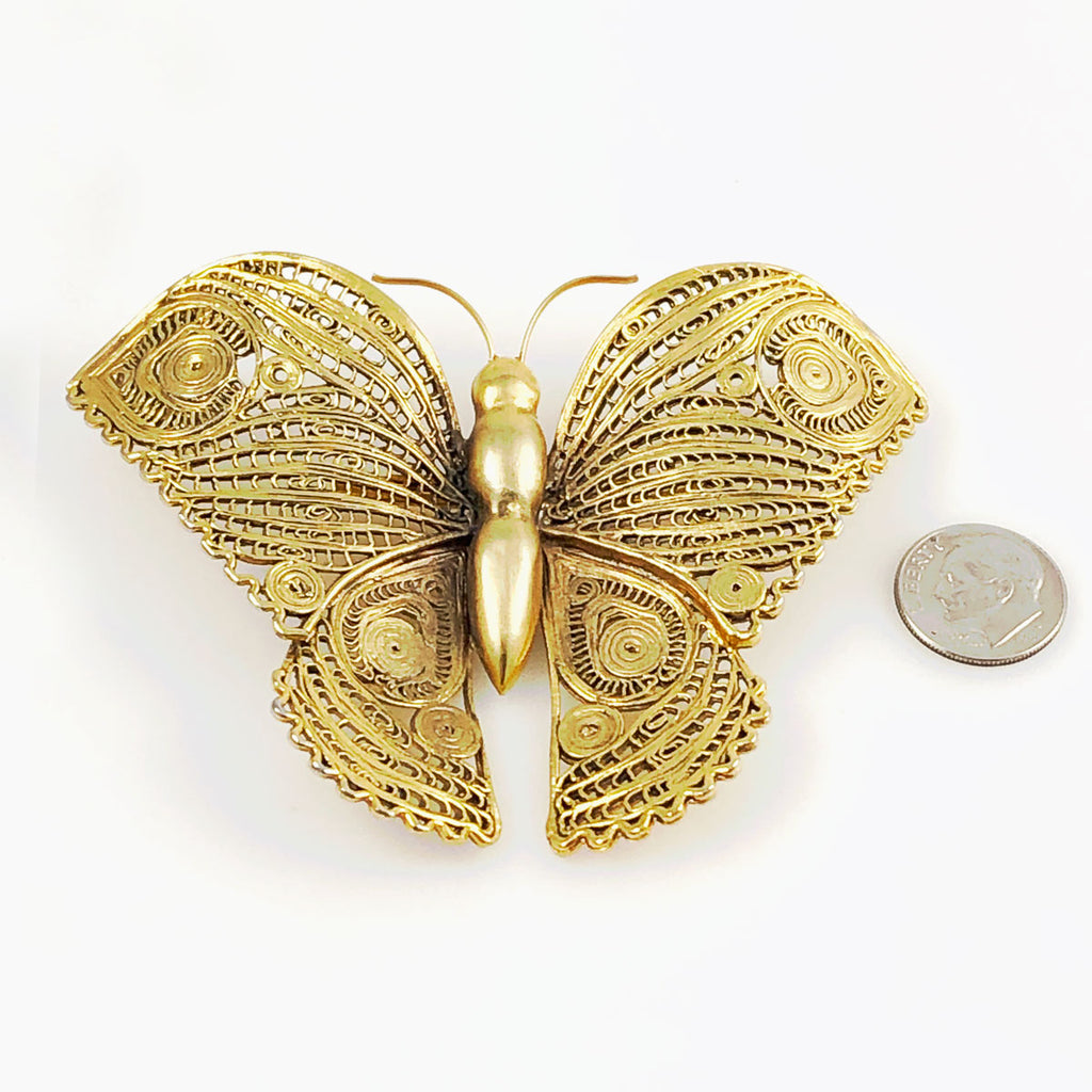 Large Gold Filigree Butterfly Brooch