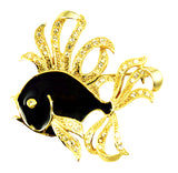 Navy Blue Enamel & Rhinestone Fish Pin Vintage