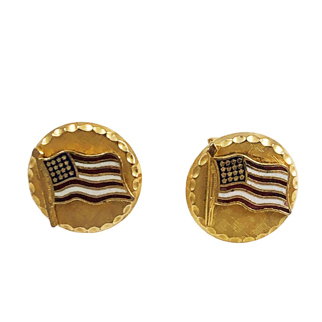 Gold USA Flag Enamel Cuff Links