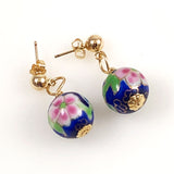 Blue Porcelain Floral Gold Filled Earrings