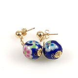 Blue cloisonne earrings gold
