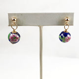 Blue Porcelain Floral Gold Filled Earrings