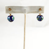 Blue cloisonne earrings gold