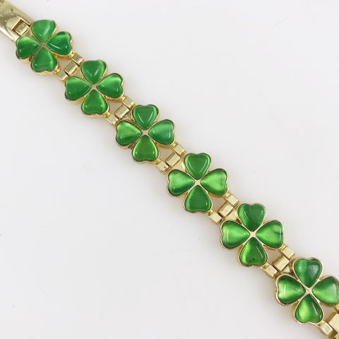 Four Leaf Clover Green Gold Bracelet Vintage