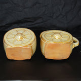 Frankoma Pottery Gold Wagon Wheel Sugar and Creamer