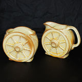 Frankoma Pottery Gold Wagon Wheel Sugar and Creamer