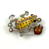 Rhinestone & Enamel Frog Brooch Vintage