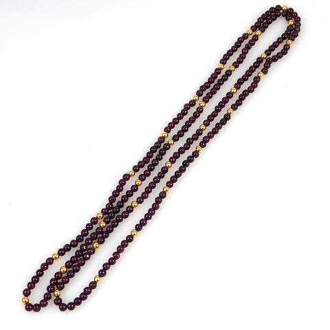 Long Garnet and 14K Gold Bead Necklace