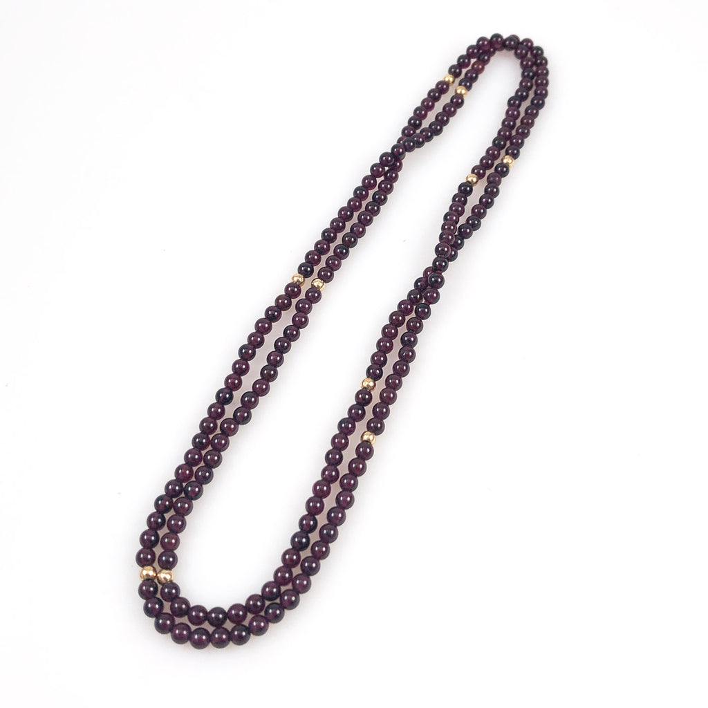 Long Garnet and 14K Gold Bead Necklace Vintage 32 inches