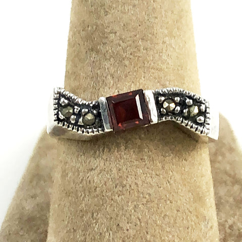 Garnet Marcasite Sterling Ring