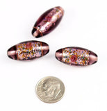 Purple Confetti Lamp Work Oval Beads