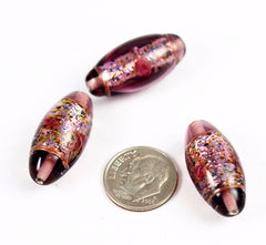Purple Confetti Lamp Work Oval Beads- (3)