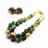 Green & Gold Lucite Necklace & Earrings - NWT Germany