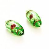 Green Peridot Confetti Lamp Work Oval Beads
