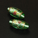 Green Glass Confetti Lamp Work Oval Beads