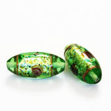Green Glass Confetti Lamp Work Oval Beads