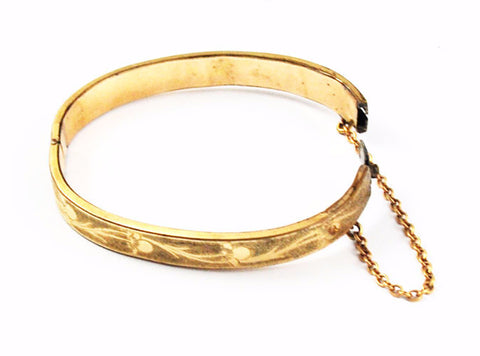 Gold Hinged Bracelet Floral Design