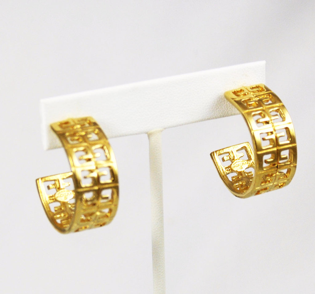 Givenchy Gold Logo Hoop Earrings Signed