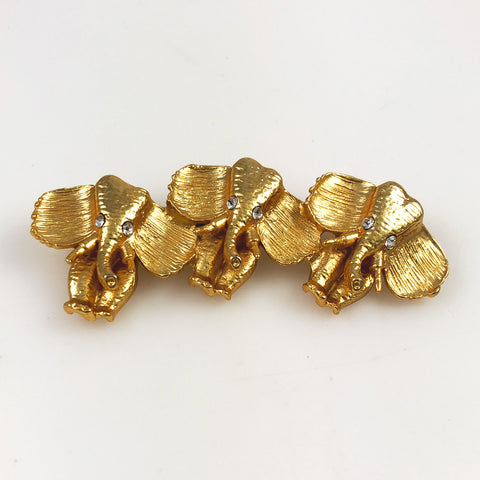 Trio of Gold Elephants Brooch Vintage