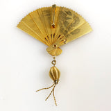 Gold Folding Fan Brooch