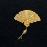 Gold  Asian Folding Fan Brooch