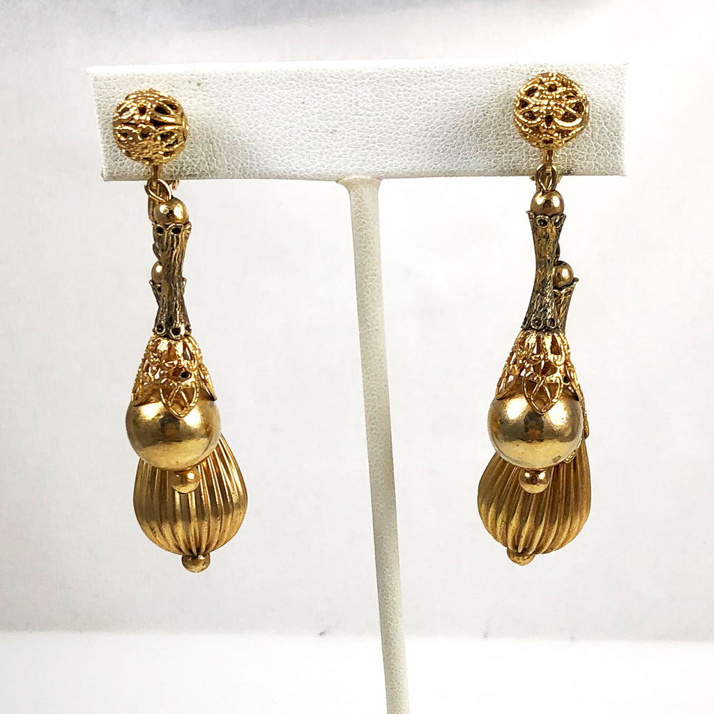 Gold Filigree Drop Earrings Vintage