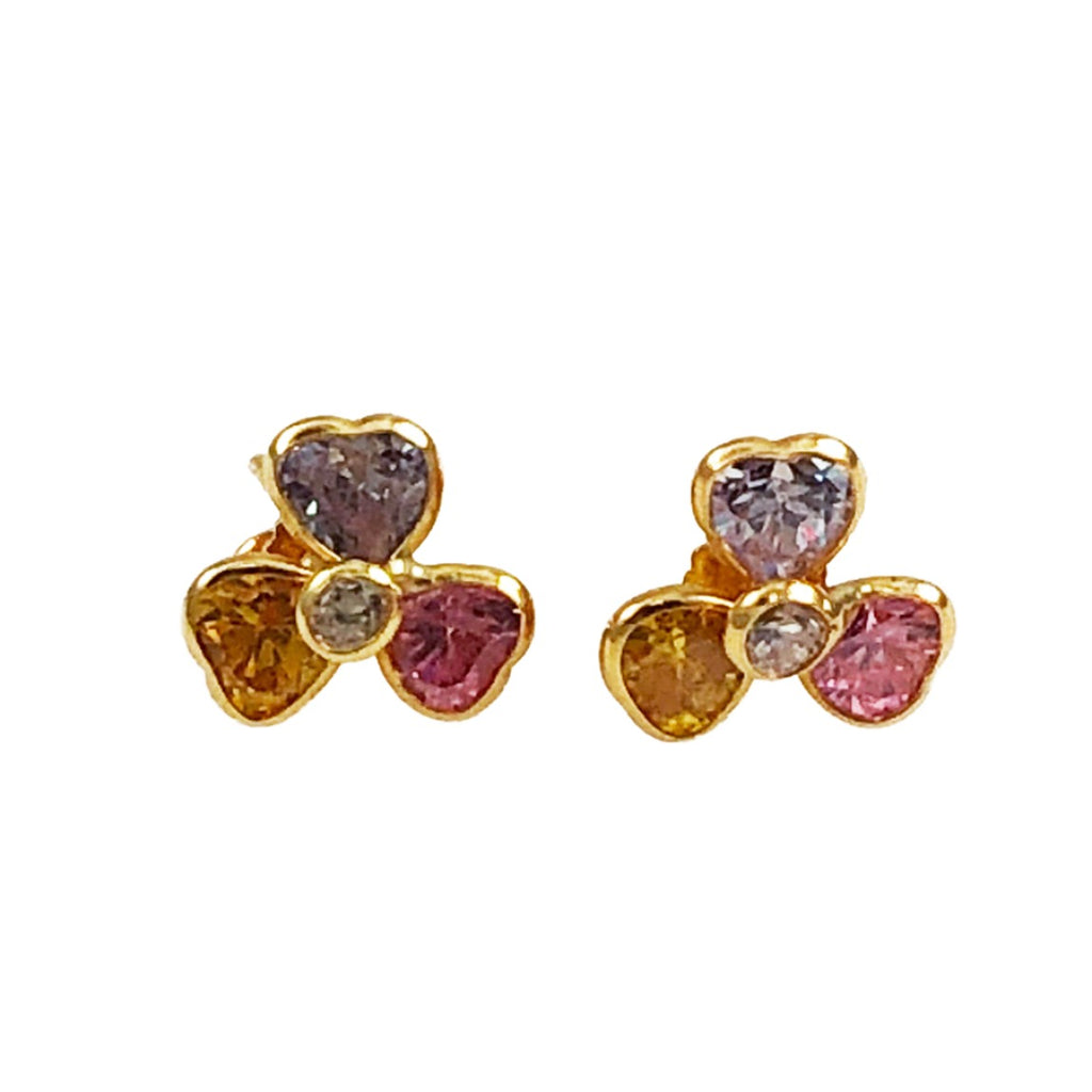 18K Gold Multi-Gemstone Clover Earrings