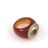 Prasiolite Gold Amber Glass Ring Size 5