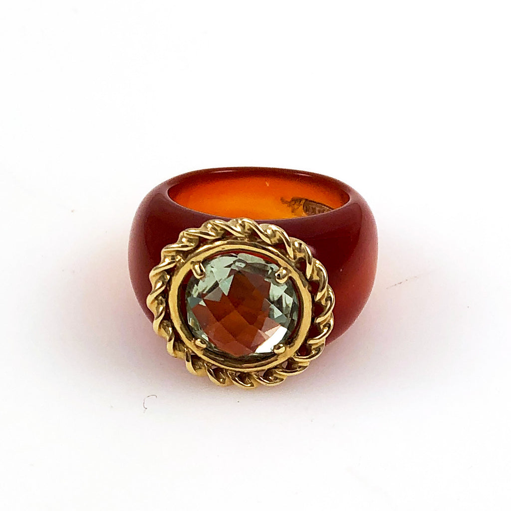 Prasiolite Gold Amber Glass Ring Size 5