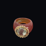 Prasiolite Gold Amber Glass Ring Size 5