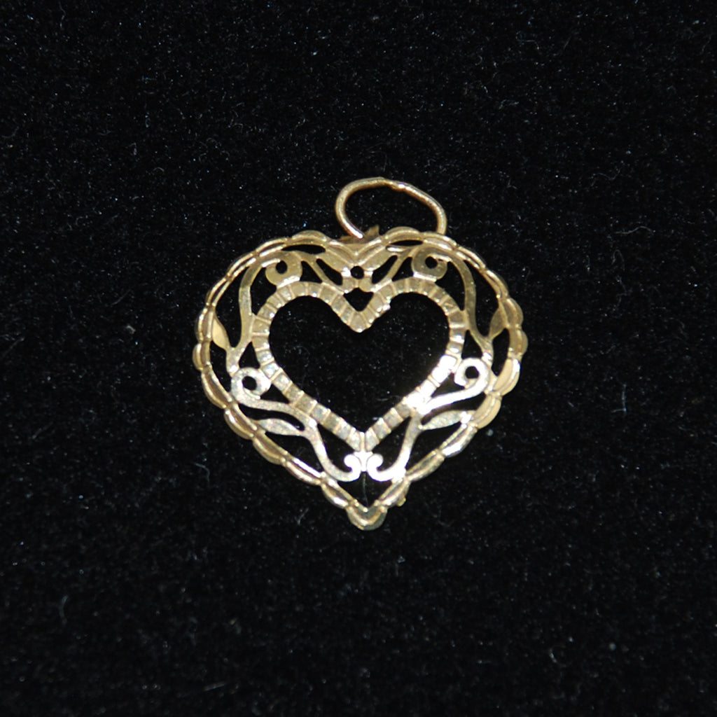 Gold Filigree Heart Charm 14K